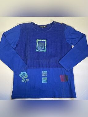 Vintage 90s Fenini Boho Multi Textile Tunic Long Sleeve Shirt Made In The USA
